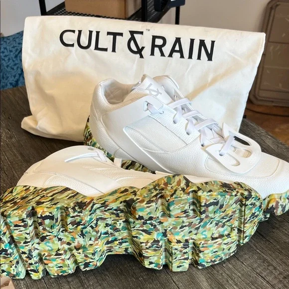 Cult & Rain White and Green Sneakers - Picture 1 of 5